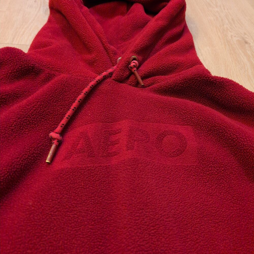 Y2K Aeropostale Spellout Men Medium Fleece Sweatshirt Hoodie Red